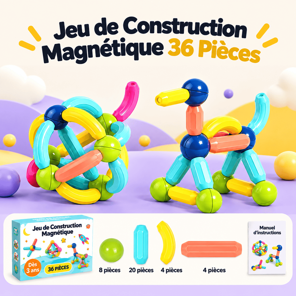 Le Jeu de Construction Magnétique 36 Pièces 🧲